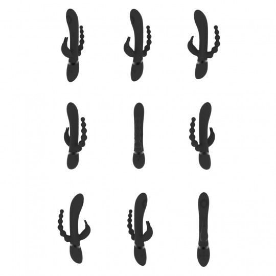 RINI - ИМПУЛЬСНО-ВОЛНОВОЙ ВИБРИРУЮЩИЙ КРОЛИК С ДВОЙНЫМ ПРОНИКНОВЕНИЕМ - ЧЕРНЫЙ