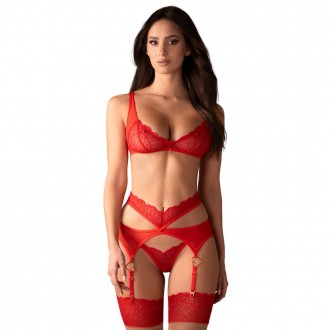 OBSESSIVE 3 PIECE SUSPENDER SET CUPIDE DESIR RED
