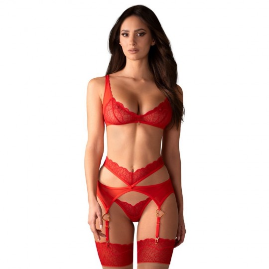 OBSESSIVE 3 PIECE SUSPENDER SET CUPIDE DESIR RED