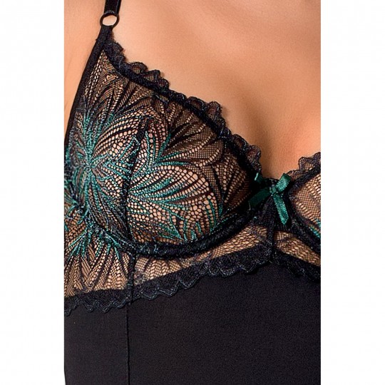 PASSION FLORIS CORSET AND THONG BLACK