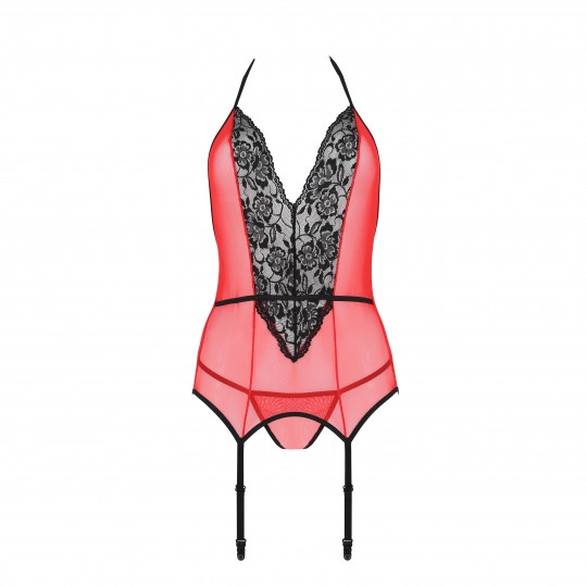 PASSION EROTIC LINE PEONIA CORSET AND THONG RED