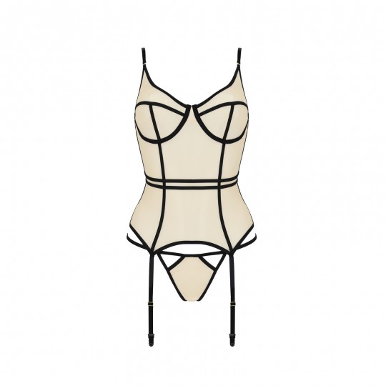 PASSION SERARA CORSET AND THONG BEIGE