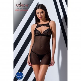 PASSION VERONIQUE CHEMISE AND THONG BLACK