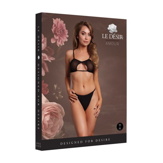 KEYHOLE MESH BRA WITH DOUBLE BACK STRAPS AND ADJUSTABLE SLIDERS - ONE SIZE - BLACK