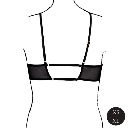 KEYHOLE MESH BRA WITH DOUBLE BACK STRAPS AND ADJUSTABLE SLIDERS - ONE SIZE - BLACK