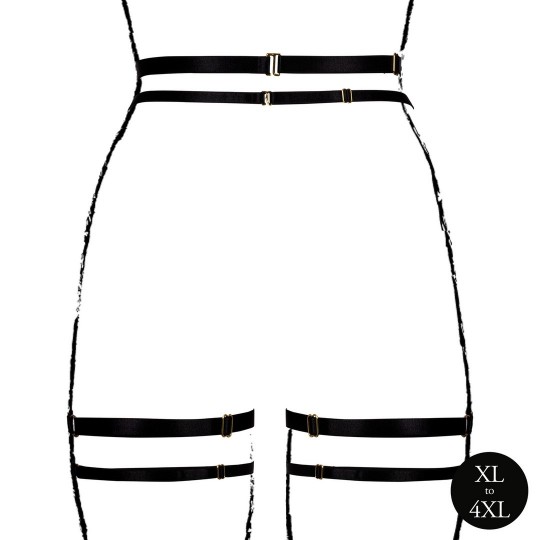 DOUBLE STRAP GARTER BELT WITH ADJUSTABLE SLIDERS - PLUS SIZE - BLACK