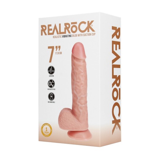 VIBRATING REGULAR STRAIGHT COCK WITH BALLS - 7 / 18 CM - FLESH