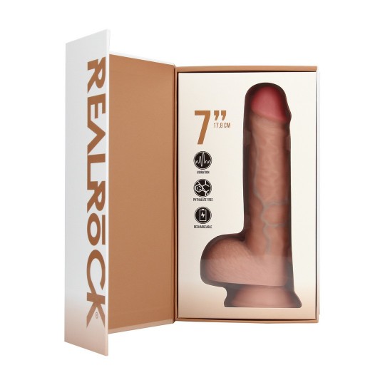 VIBRATING REGULAR STRAIGHT COCK WITH BALLS - 7 / 18 CM - FLESH