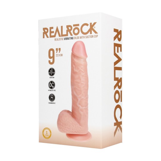 VIBRATING REGULAR STRAIGHT COCK WITH BALLS - 9 / 23 CM - FLESH