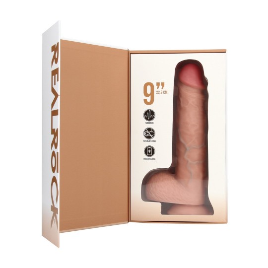 VIBRATING REGULAR STRAIGHT COCK WITH BALLS - 9 / 23 CM - FLESH