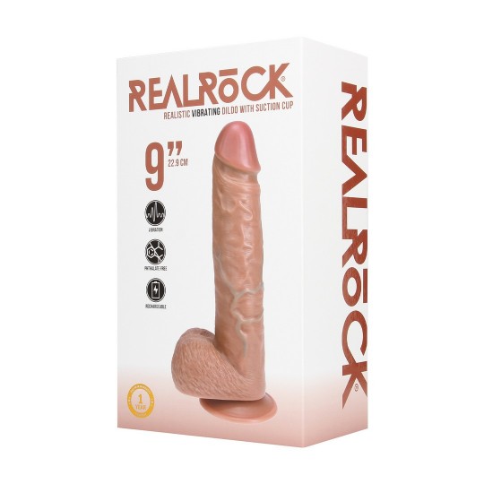 VIBRATING REGULAR STRAIGHT COCK WITH BALLS - 9 / 23 CM - TAN