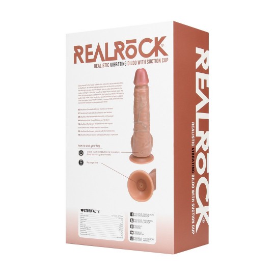 VIBRATING REGULAR STRAIGHT COCK WITH BALLS - 9 / 23 CM - TAN