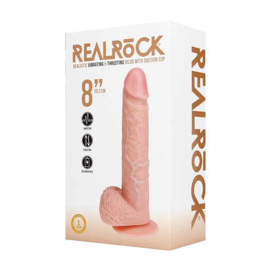 VIBRATING AND THRUSTING STRAIGHT COCK WITH BALLS - 8 / 20,5 CM - FLESH