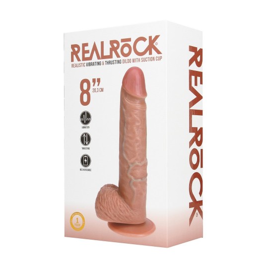VIBRATING AND THRUSTING STRAIGHT COCK WITH BALLS - 8 / 20,5 CM - TAN