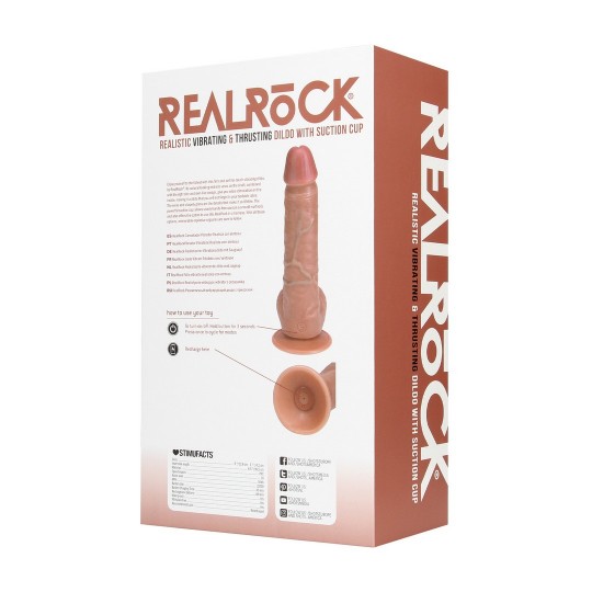 VIBRATING AND THRUSTING STRAIGHT COCK WITH BALLS - 8 / 20,5 CM - TAN