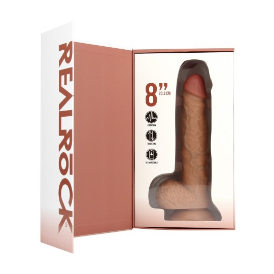 VIBRATING AND THRUSTING STRAIGHT COCK WITH BALLS - 8 / 20,5 CM - TAN