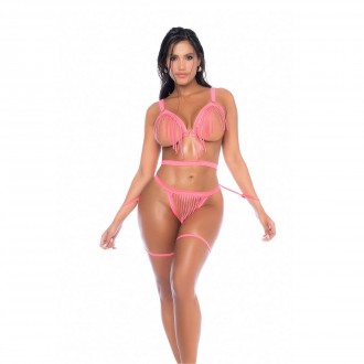 THREE PIECE SET - WET LOOK PINK