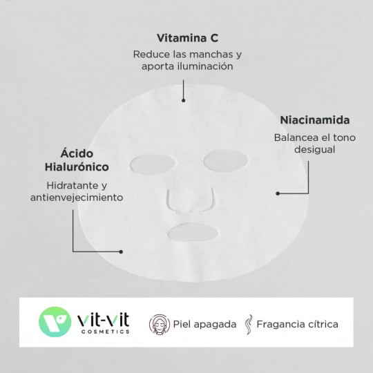 MÁSCARA DE TECIDO FACIAL VITAMIN C VIT VIT COSMETICS 20GR