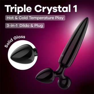 DILDO IN VETRO CON PLUG TRIPLE CRYSTAL 1 NERO SATISFYER