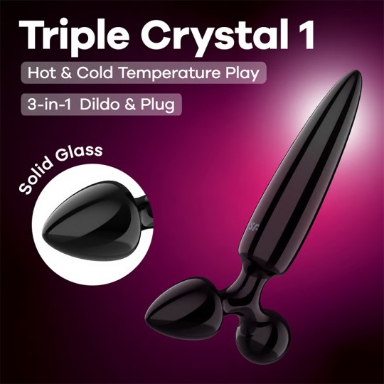 DILDO DE VIDRIO CON PLUG TRIPLE CRISTAL 1 NEGRO SATISFYER