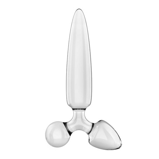 DILDO DE VIDRIO CON PLUG TRIPLE CRISTAL 1 TRANSPARENTE SATISFYER