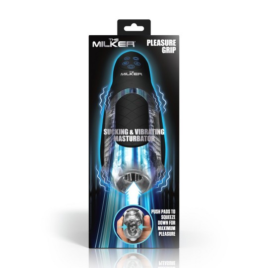 EL AGARRE DE PLACER MILKER - MASTURBADOR SUCCIONADOR Y VIBRANTE - TRANSPARENTE/NEGRO