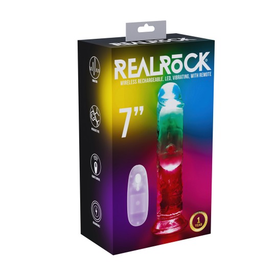 VIBRADOR CON LED Y MANDO A DISTANCIA LED VIBRATING STRAIGHT COCK 7"/ 18 CM  REALROCK
