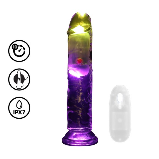 VIBRADOR CON LED Y MANDO A DISTANCIA LED VIBRATING STRAIGHT COCK 7"/ 18 CM  REALROCK
