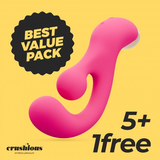 PACK 5 + 1 GRATUITO PLEASER VIBRADOR CON ESTIMULACIÓN GIRATORIA CRUSHIOUS