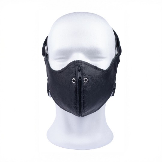 LEATHER MASK WITH ZIP - BLACK