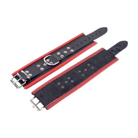 LEATHER HANDCUFFS - RED/BLACK