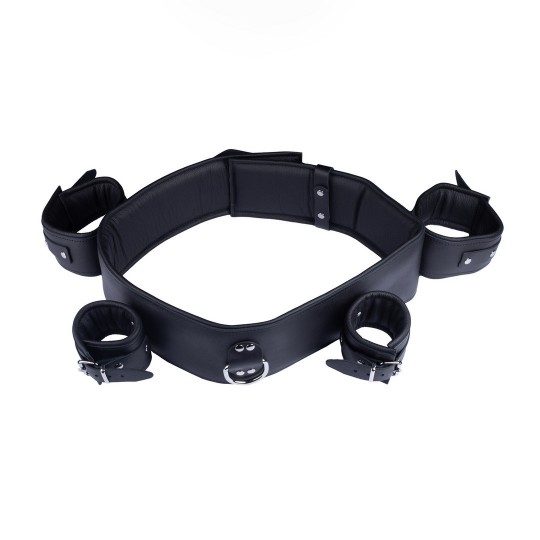 LEATHER ARM WRIST AND CHEST RESTRAINTS - BLACK
