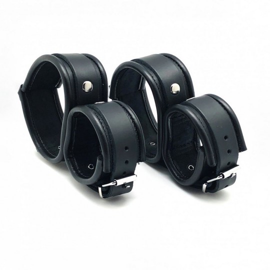 LEATHER ANKLE AND HAND RESTRAINTS - BLACK