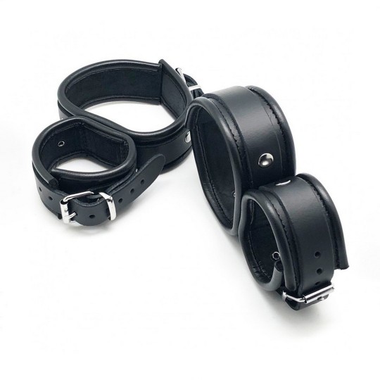 LEATHER ANKLE AND HAND RESTRAINTS - BLACK