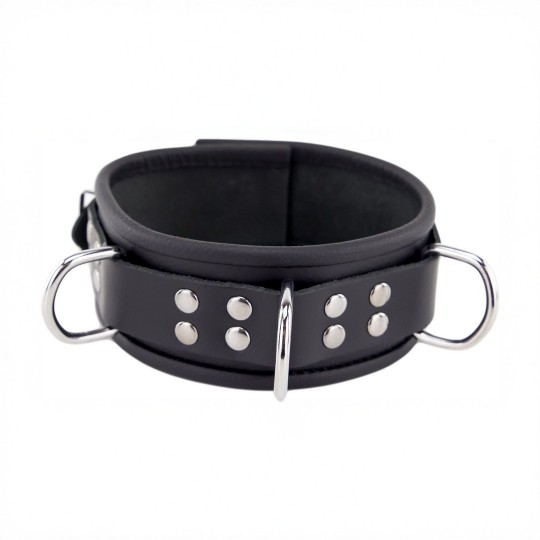 LEATHER NECKLACE 3 D RINGS - BLACK