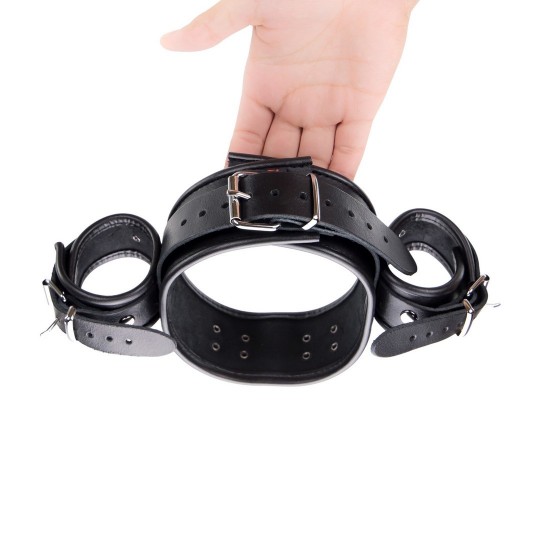 LEATHER NECK AND HAND RESTRAINTS - BLACK