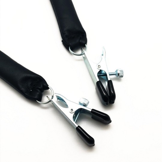 BREAST CLAMP WITH LEATHER WEIGHT 2 X 80 GR - BLACK/SILVER