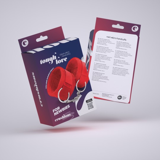 MENOTTES DE VELCRO TOUGH LOVE AVEC CHAINE DE 40CM SUPPLÉMENTAIRE CRUSHIOUS ROUGES