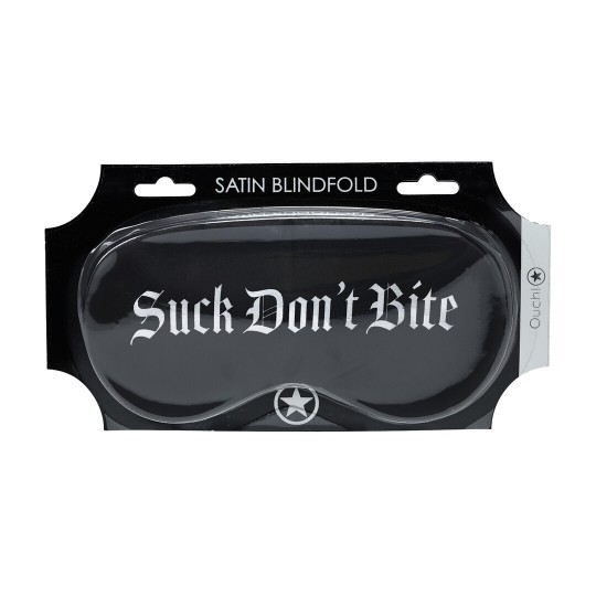 OUCH! SUCK DON'T BITE PRINTED SATIN MASK BLACK