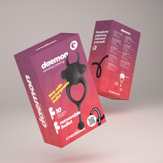 DAEMON ANNEAU PÉNIS AVEC VIBROMASSEUR RECHARGEABLE NOIR CRUSHIOUS