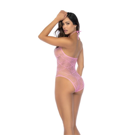 HEART FISHNET BODYSUIT WITH HEART DETAIL - ONE SIZE - BUBBELGUM PINK