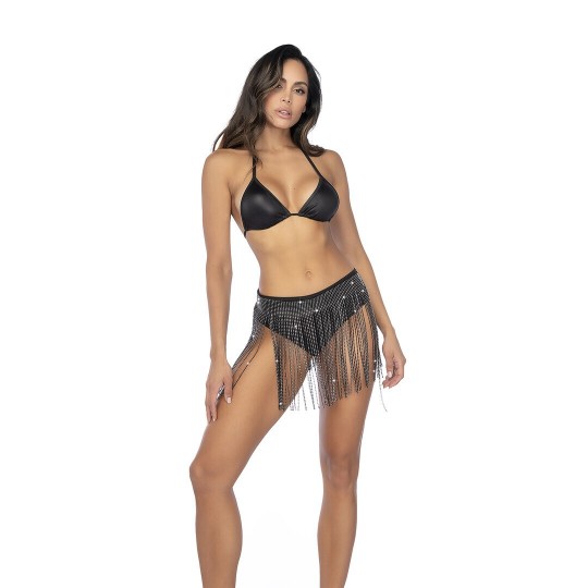 GLAM FRINGE BELT - ONE SIZE - BLACK/RHINESTONE