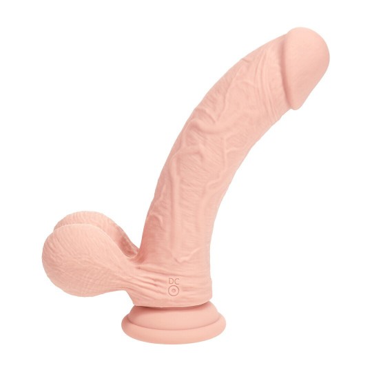 DUAL DENSITY RECHARGEABLE LIQUID SILICONE VIBRATOR - CURVED WITH WEIGHTED BALLS - 6 / 15 CM - FLESH