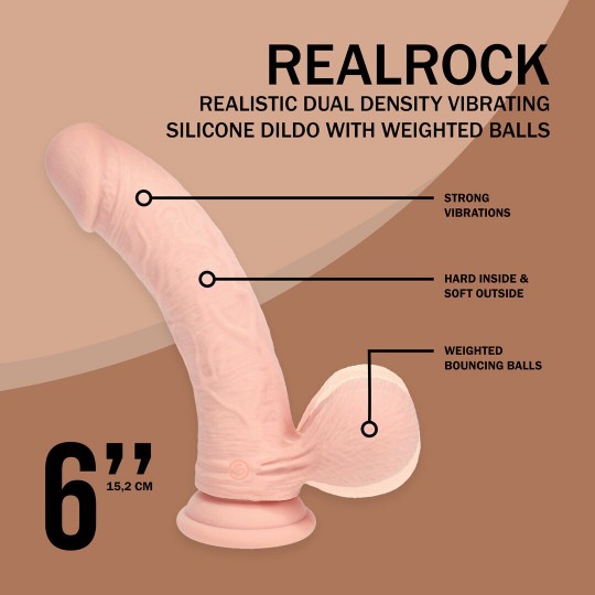 DUAL DENSITY RECHARGEABLE LIQUID SILICONE VIBRATOR - CURVED WITH WEIGHTED BALLS - 6 / 15 CM - FLESH