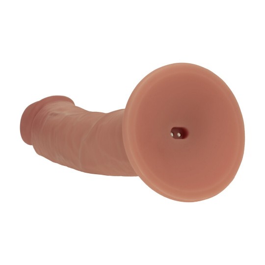 DUAL DENSITY SILICONE CURVED REALISTIC VIBRATING DILDO WITH SUCTION CUP - 6 / 15,5 CM - TAN