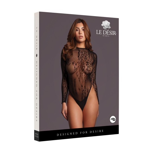 ROXY - SEXY LEOPARD MESH CROTCHLESS BODYSUIT - ONE SIZE - BLACK