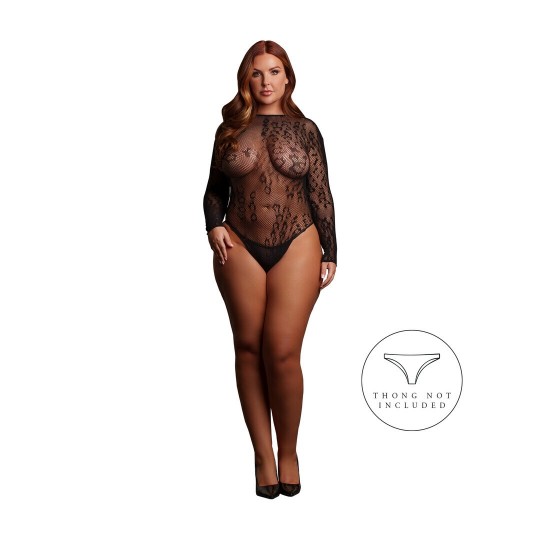 ROXY - SEXY LEOPARD MESH CROTCHLESS BODYSUIT - QUEEN SIZE - BLACK