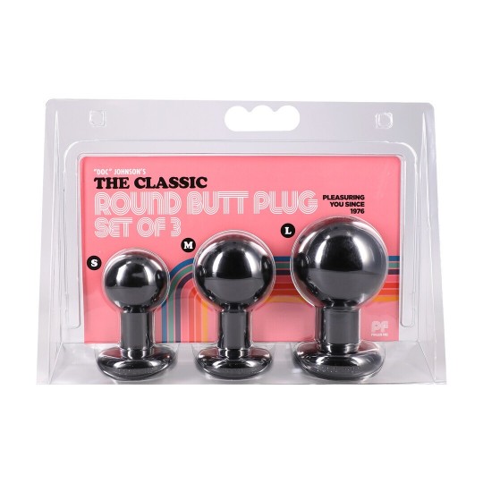 THE CLASSIC - ROUND BUTT PLUG - 3 PIECE SET - BLACK