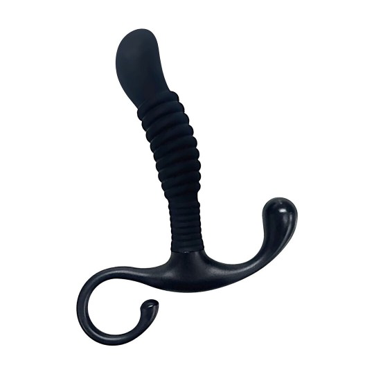RIBBED SILICONE PROSTATE MASSAGER - BLACK
