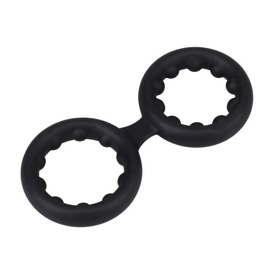SILICONE DOUBLE STAMINA COCKRING WITH METAL BEADS - BLACK